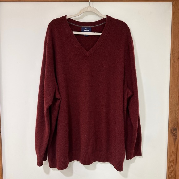 Lands End 100% Cashmere V-Neck Sweater Mens 4XL/T Burgundy SoftClassic Luxury